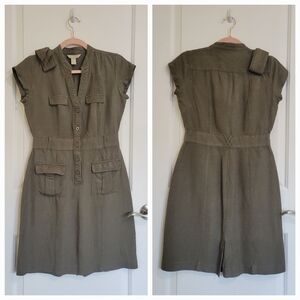 Banana Republic Factory Linen-Blend Safari Army Green Dress 0